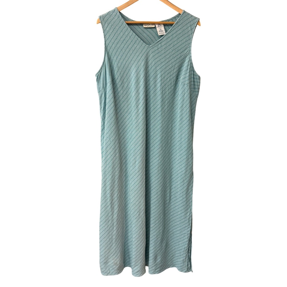 White Stag Ocean Jade Linen Blend Striped V-Neck Sleeveless Midi Dress Size 26W